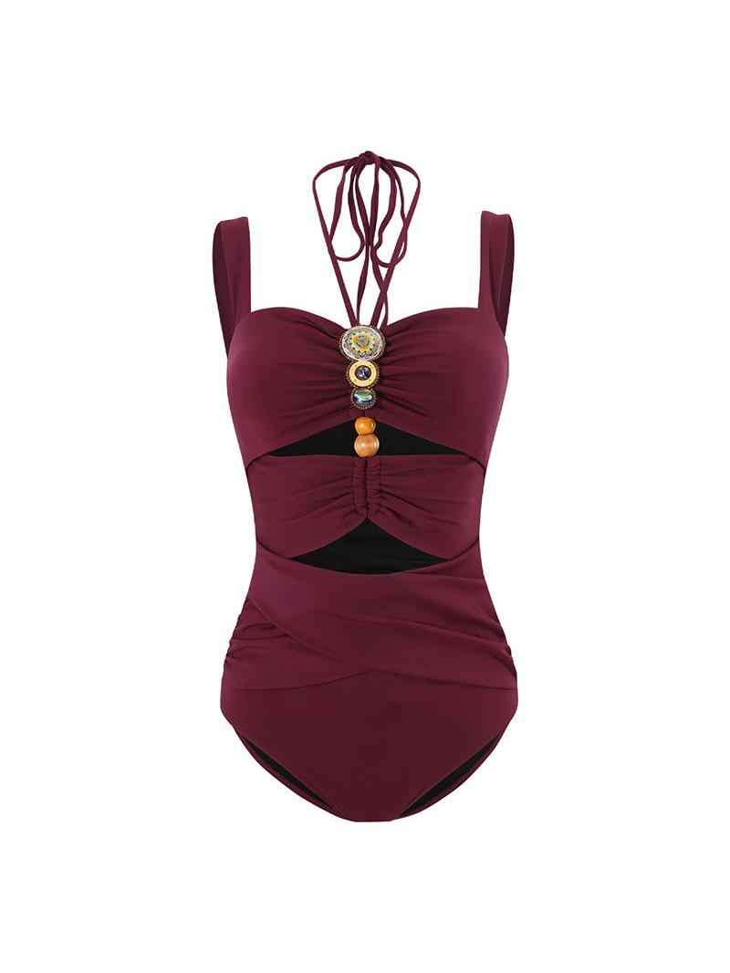 Beaded Cut-Out Swimsuit & Maxi Skirt Set