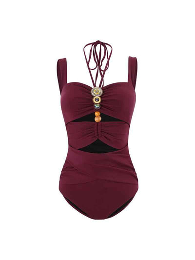Beaded Cut-Out Swimsuit & Maxi Skirt Set