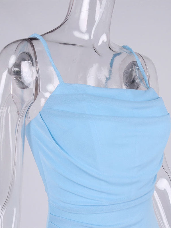 Mesh Pleated Backless Suspender Boning Corset Midi Dress