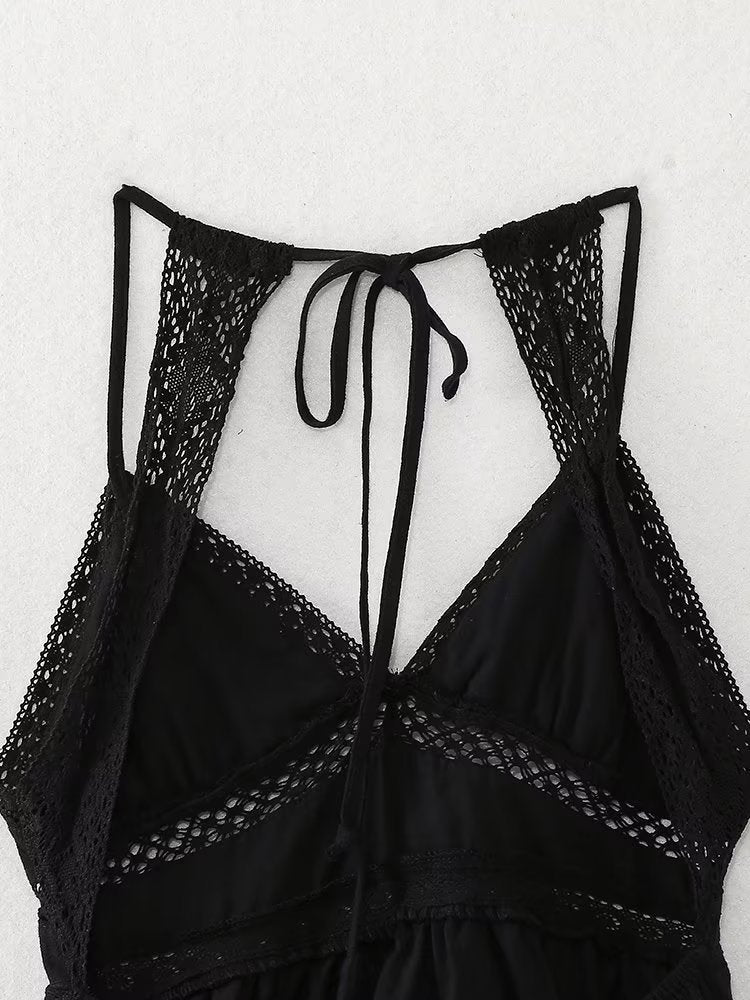 V Neck Embroidered Lace A Line Dress