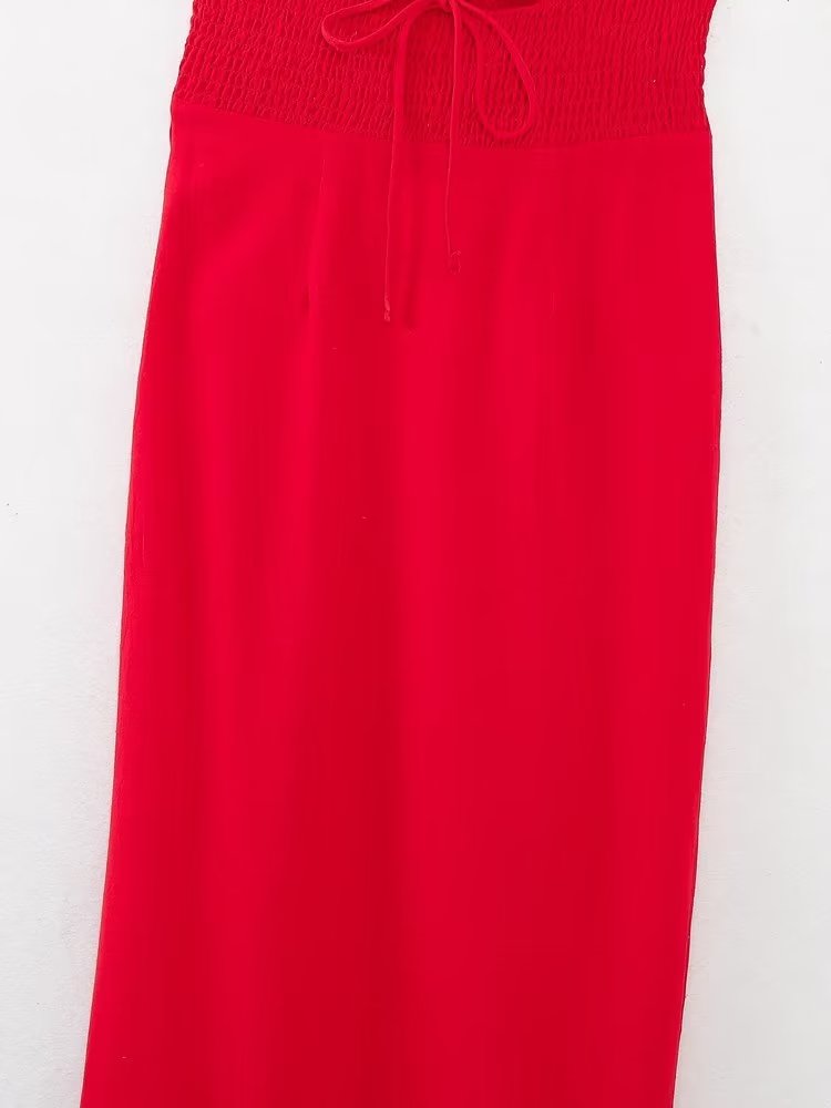 Back Honeycomb Camisole Cross Bow Tie Dress