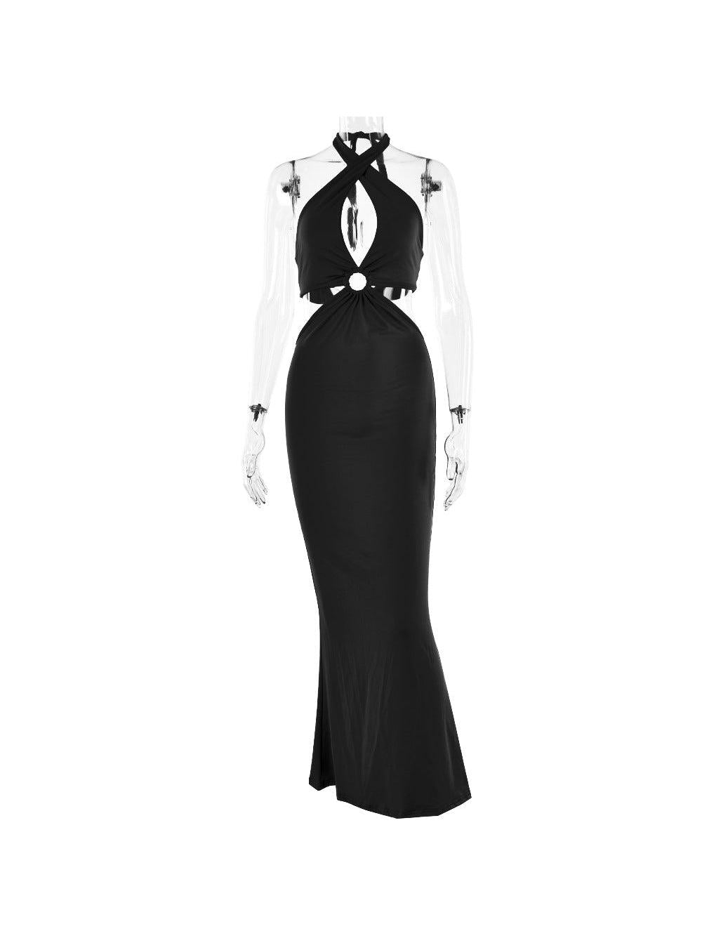 Halterneck Cutout Backless Strap Maxi Dress