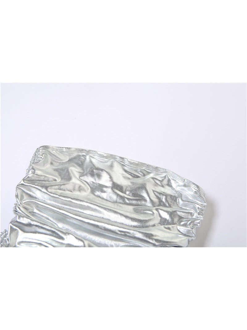 Metallic Tube Top & Drawstring Ruffle Hip Skirt Set