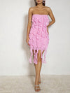 Pink Tube Top Ruffle Backless Dress