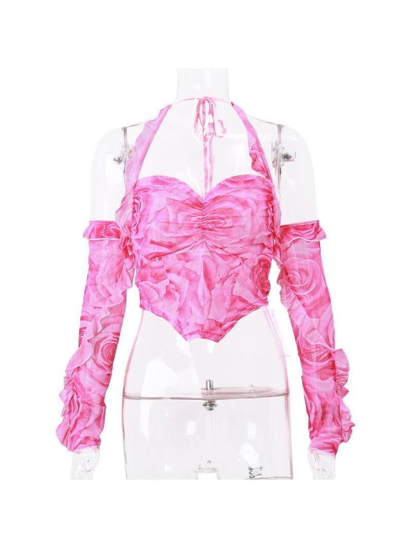 Halterneck Floral Print Corset Top