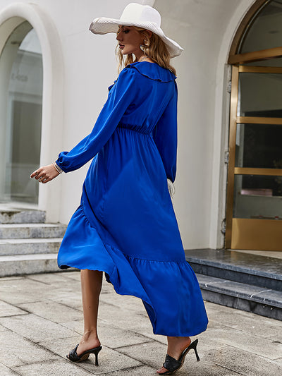 Ruffles V Neck Slit Dress