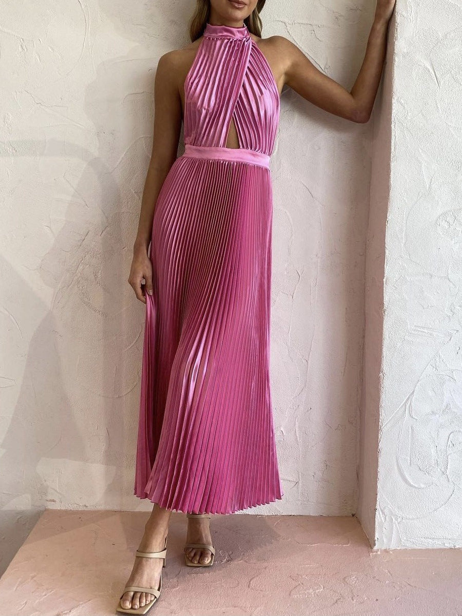 Semaya Halterneck Backless Pleated Dress
