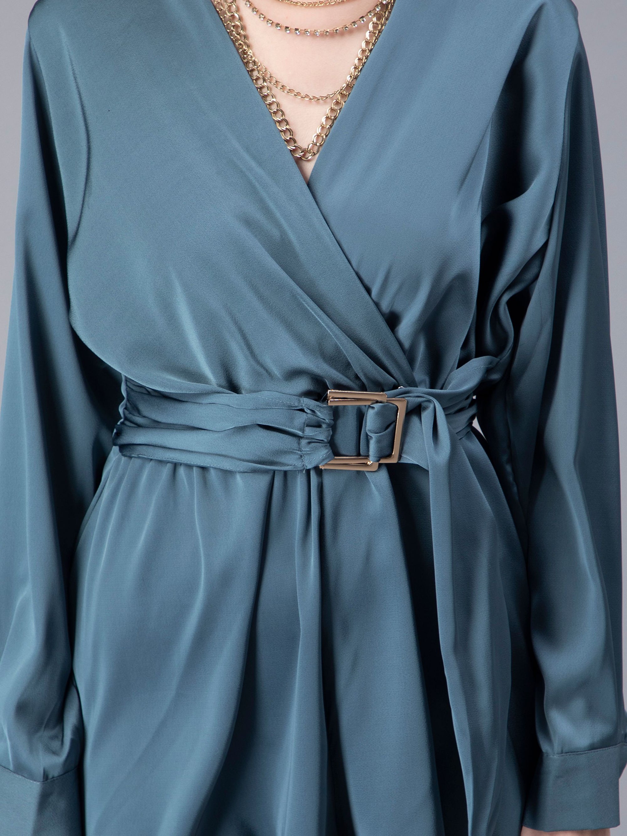 Satin Romper Wrap Dress with Belt