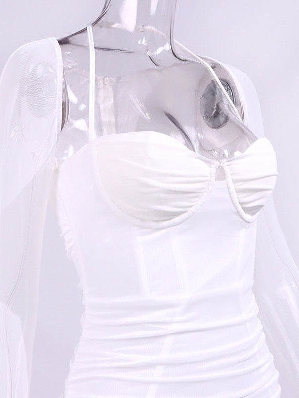 Halterneck Full Sleeve Boning Corset Hip Dress