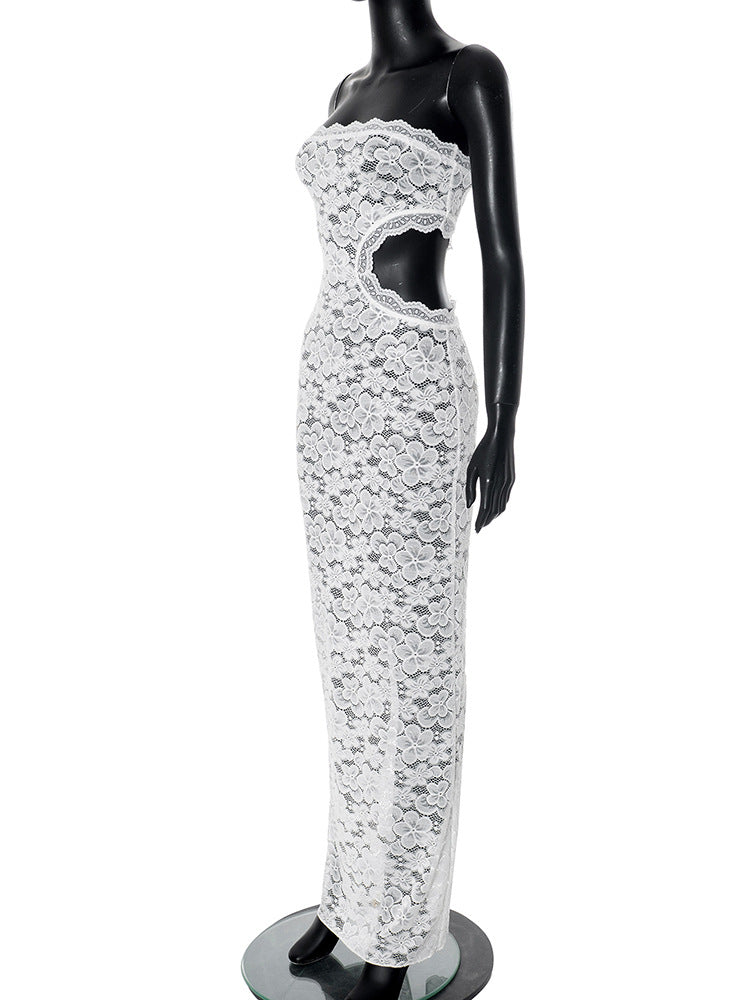 Backless Tube Lace Hollow Out Cutout out Slim Fit Dress