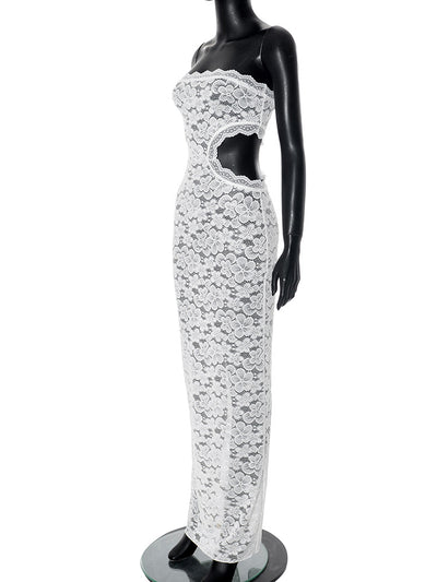 Backless Tube Lace Hollow Out Cutout out Slim Fit Dress