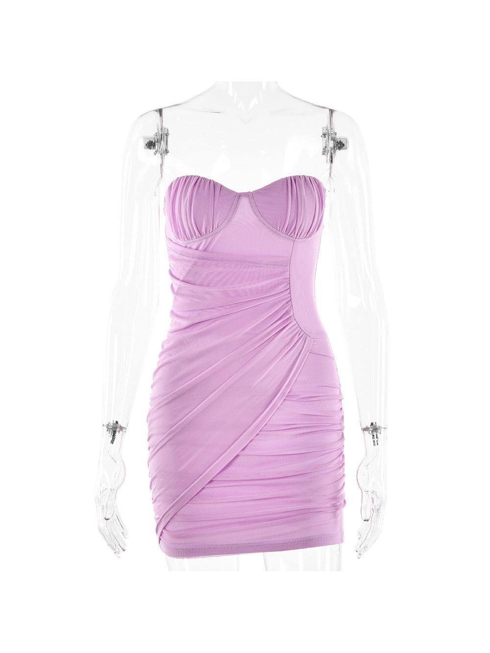 Ruched Tube Top Backless Sheath Dress