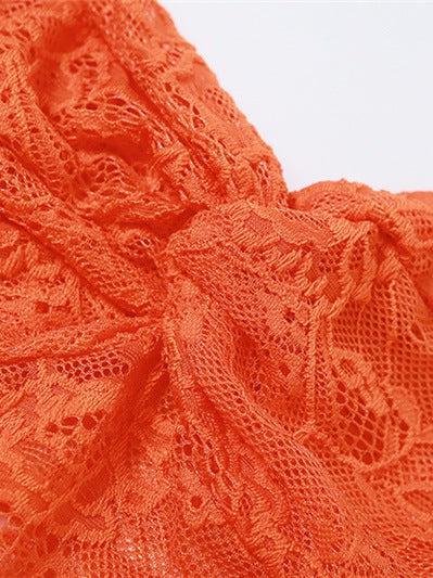 Orange Bandeau Lace See Through Sheath Dress