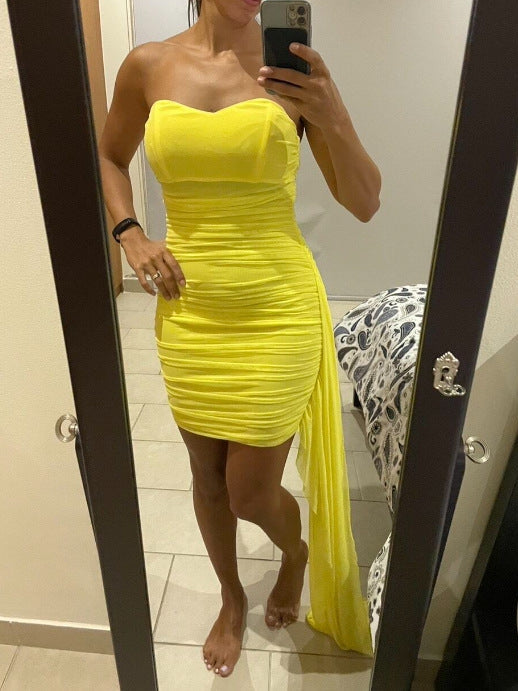 Tube Ruched Sheath Ribbon Bodycon Dress