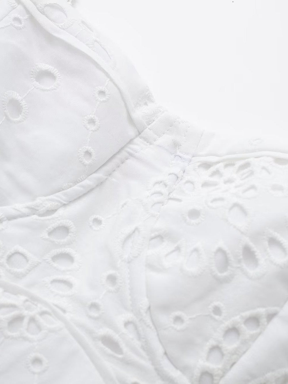 White Crochet High Waist A Line Dress