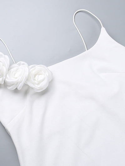 3D Floral Asymmetric Ruched Split Dress