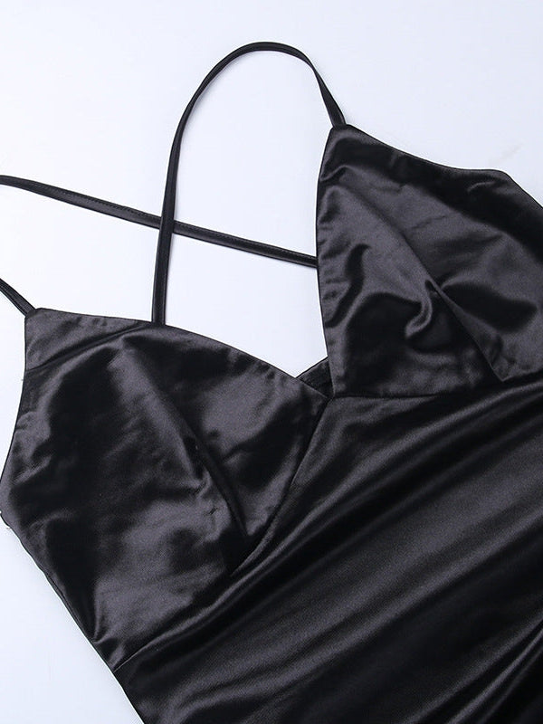 Deep V Plunge Neck Split Ruffled Dress