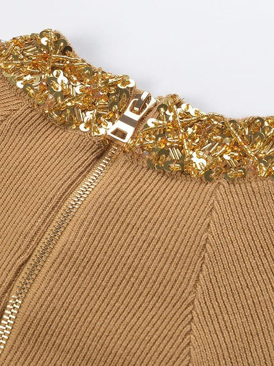 Print Golden Beaded Dress