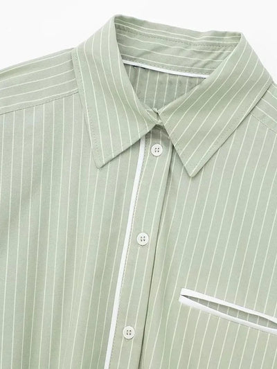 Mint Green Striped Crop Top & Pants Coord Set