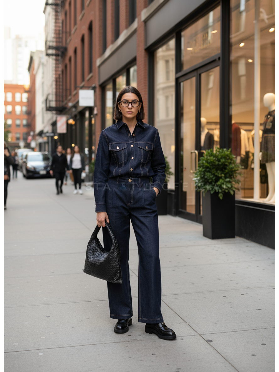 Soft retro denim shirt and pants Coord set