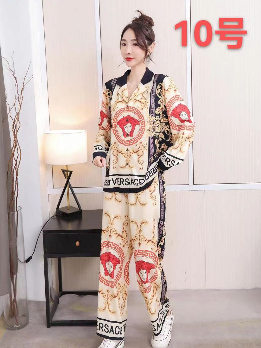 Print V E Shirt & Wide Leg Pants Coord Set