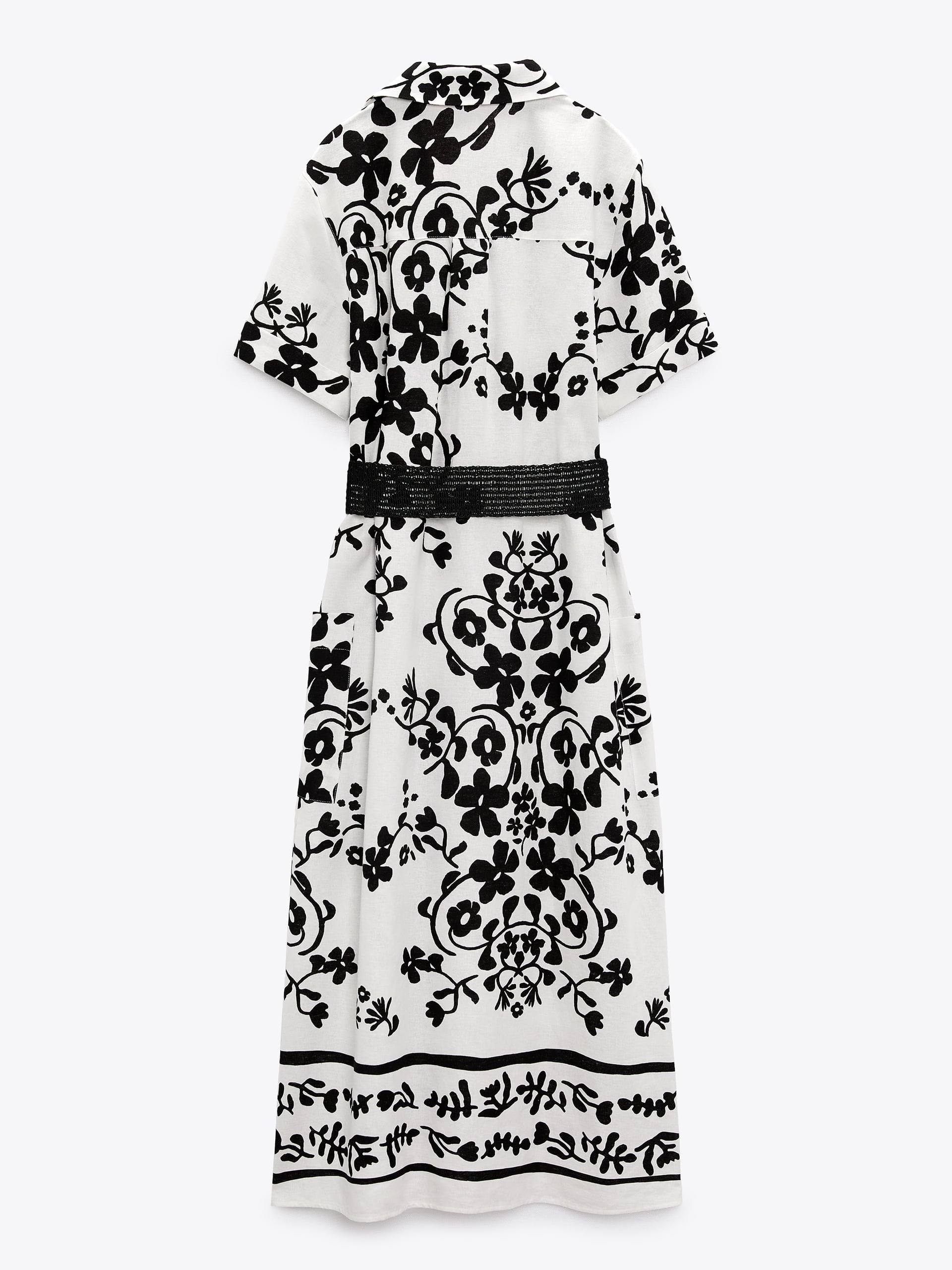 Printed Linen Blend Dress with Belt