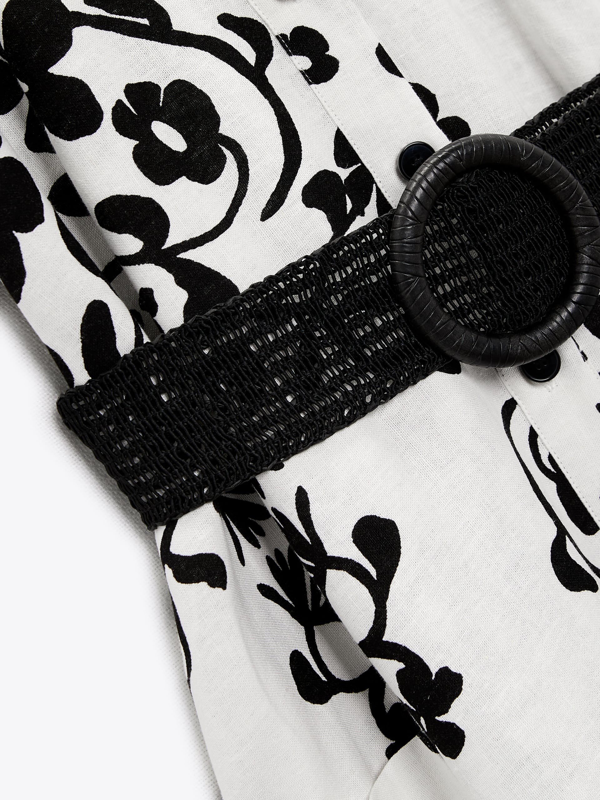 Printed Linen Blend Dress with Belt