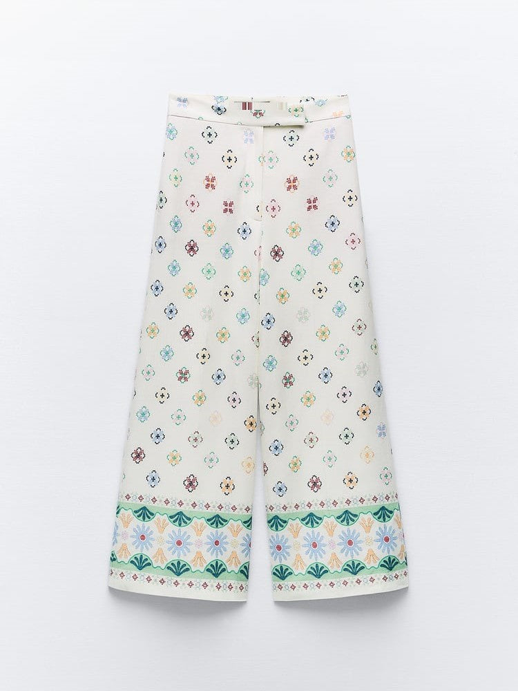 Printed Linen Blend Vest Waist Coat Top & Pants Coord Set