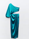 One Shoulder Asymmetric Blue Dress