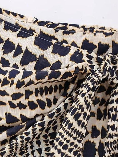 Tied Beaded Animal Print Wrap Short Skirt