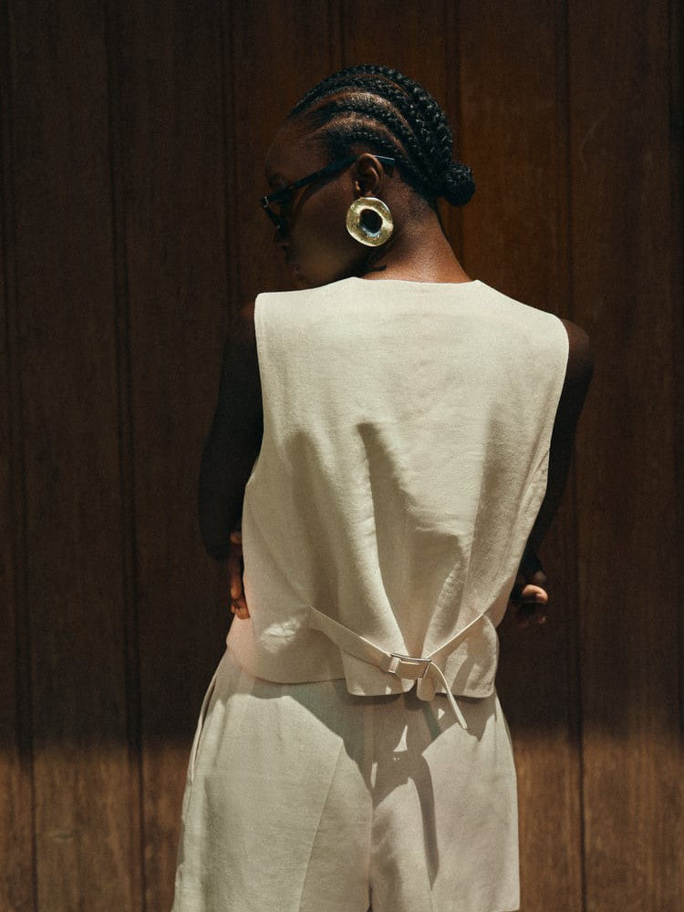 Linen Vest Waist Coat Top & Short Coord Set