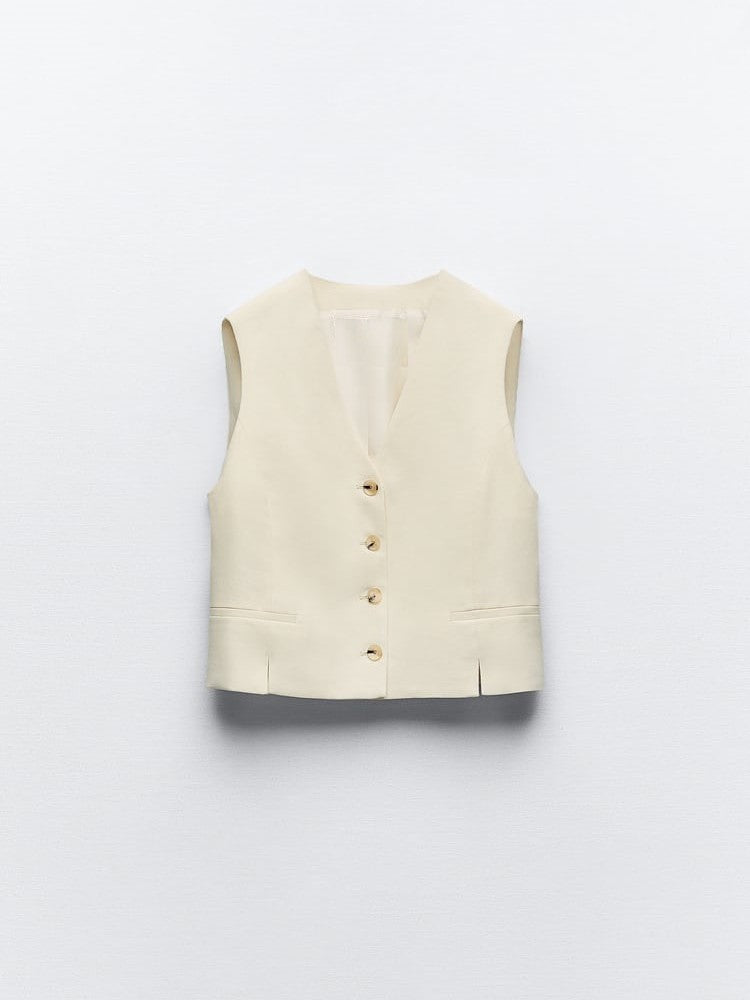 Linen Vest Waist Coat Top & Short Coord Set