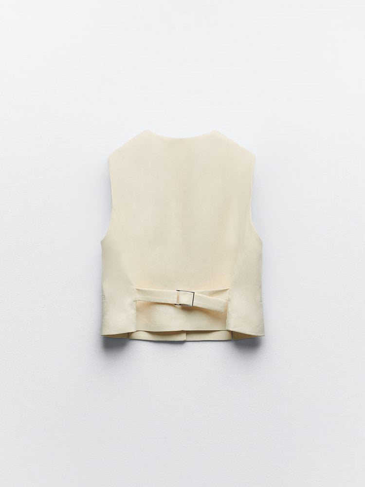 Linen Vest Waist Coat Top & Short Coord Set