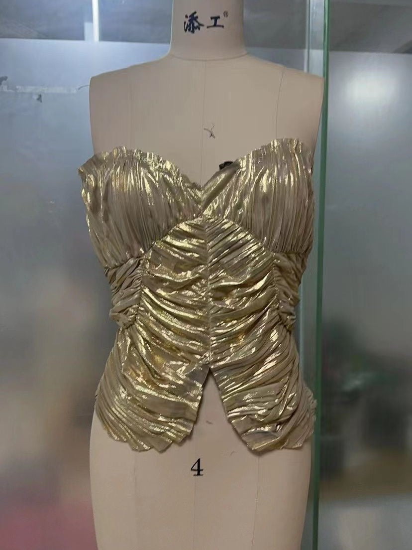 Metallic Asymmetric Corset Tube Top