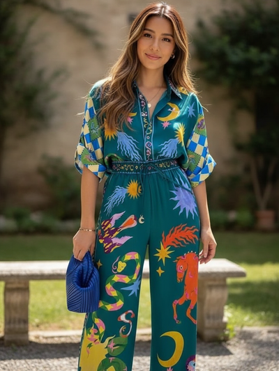 Oversized Fit Abstract Print Shirt & Pants Coord Set