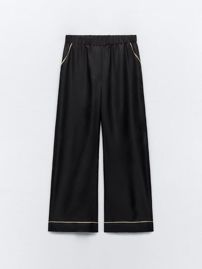 Oversized fit Black Satin Silk Shirt & Pyjamas Pants Coord Set