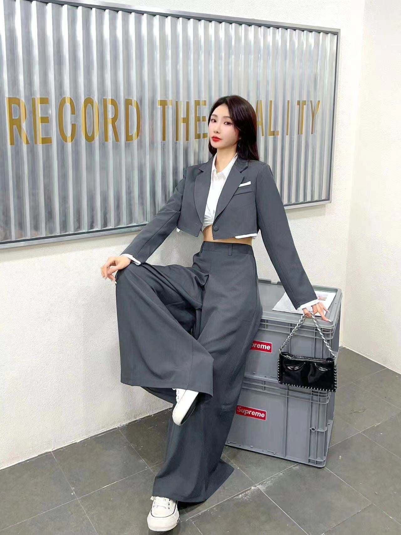 Crop Blazer & Wide Leg Pant Coord Set