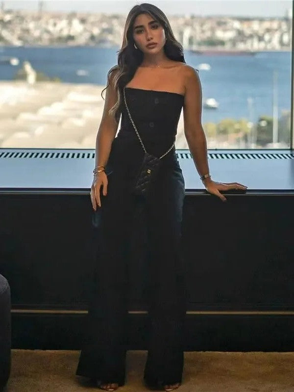 Black Off Shoulder Wide Leg Jumpsuit