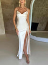 Spaghetti Strap Cowl Neck Backless Split Dress