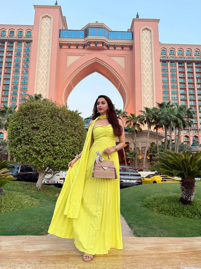 Krema Pleated Tube Maxi Dress with Scarf