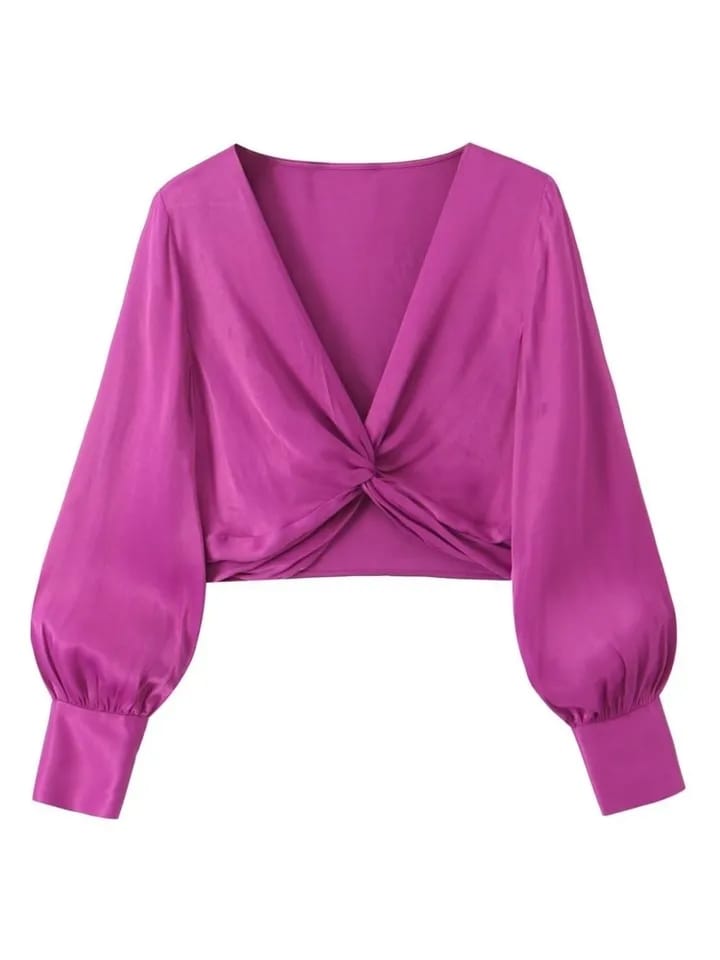 Pink Satin V Neck Top