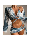 Blue Tie Dye Bikini Mesh Skirt Swimsuit Set