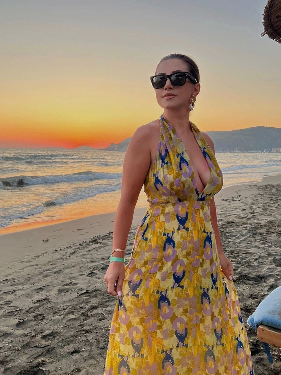 Halterneck Floral Print Maxi Dress