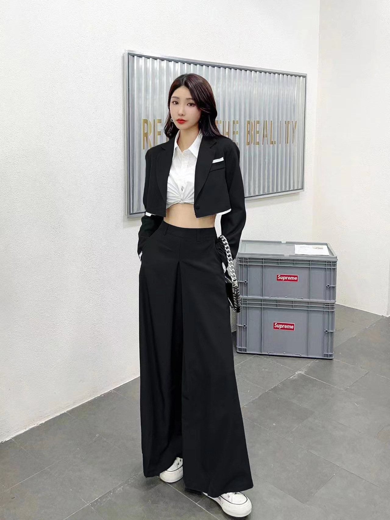 Crop Blazer & Wide Leg Pant Coord Set