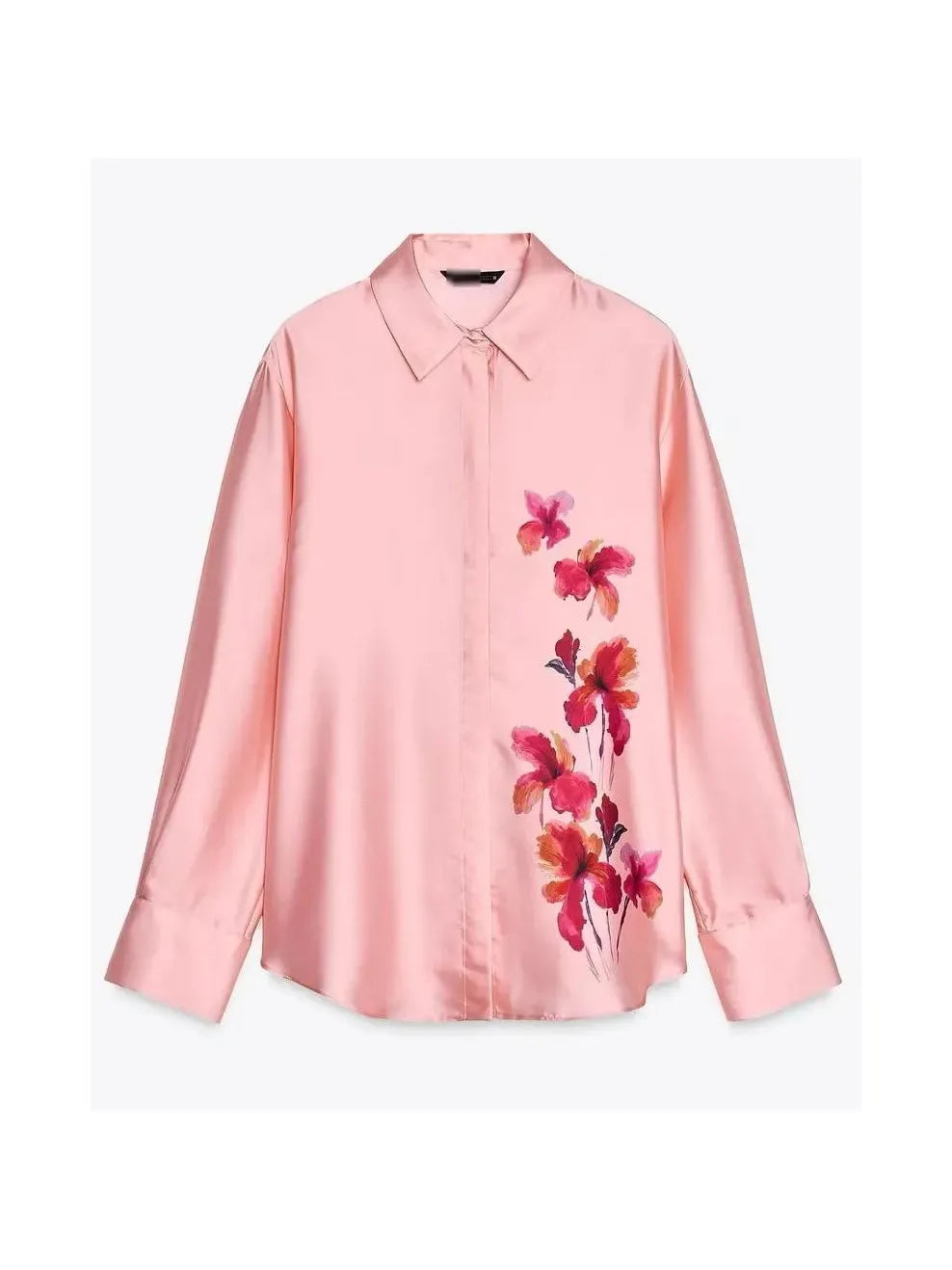 Pink Flower Print Shirt & Pants Coord Set