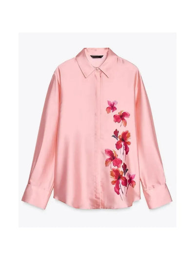 Pink Flower Print Shirt & Pants Coord Set