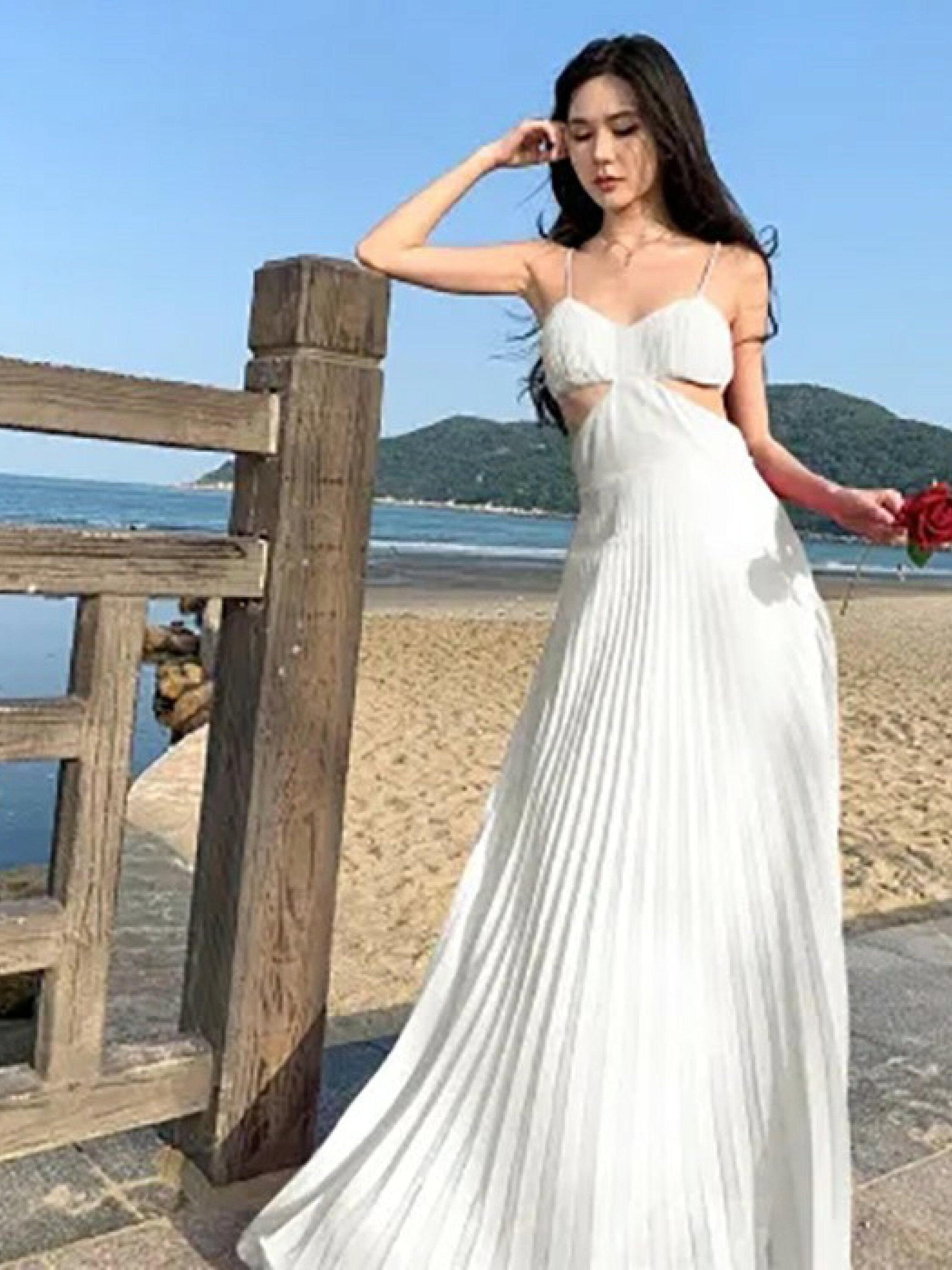 Pleated Spaghetti Strap Cutout Maxi Dress