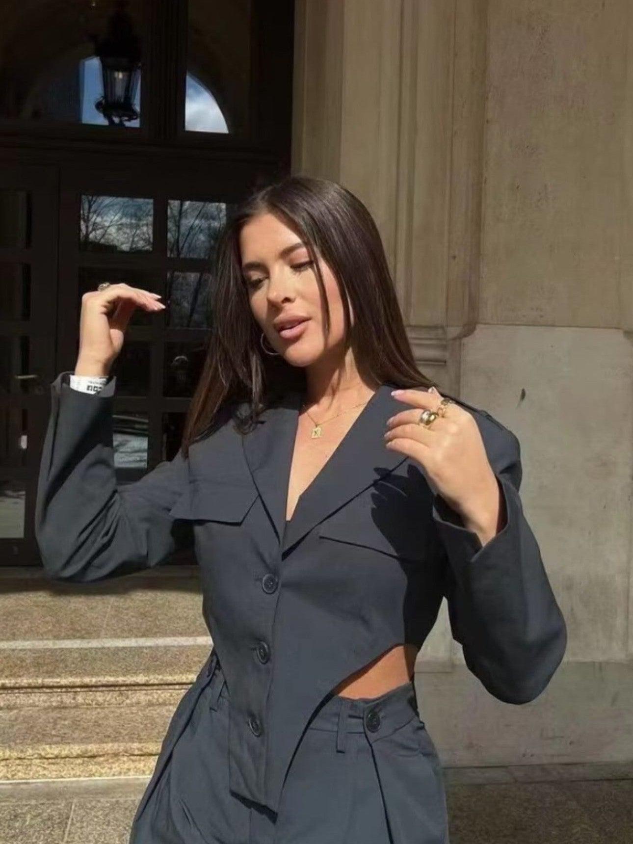 Bodysuit Style Blazer & Wide Leg Pants Coord Set