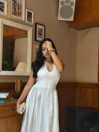 Serena Tied Halterneck Flare Midi Dress