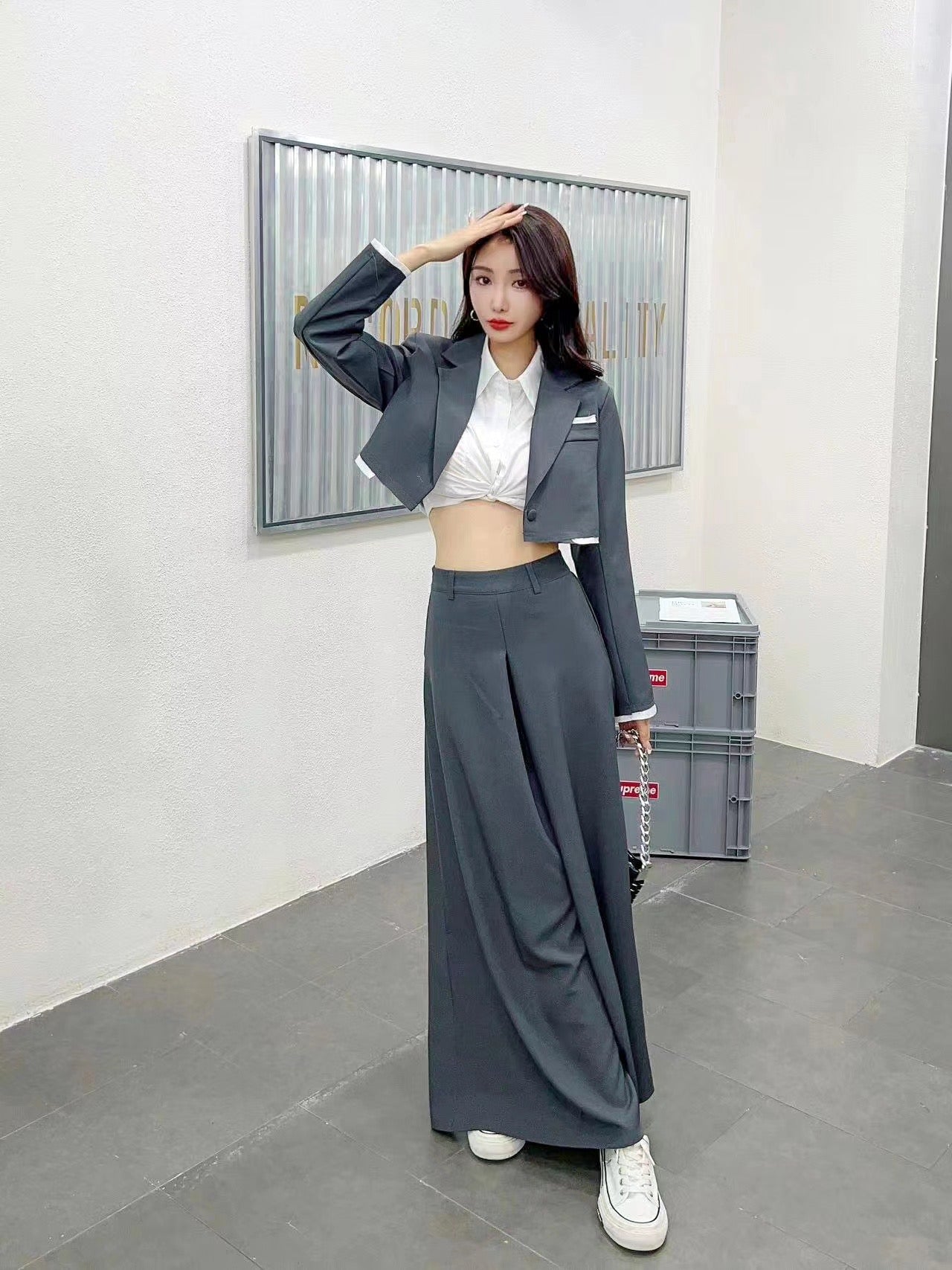 Crop Blazer & Wide Leg Pant Coord Set